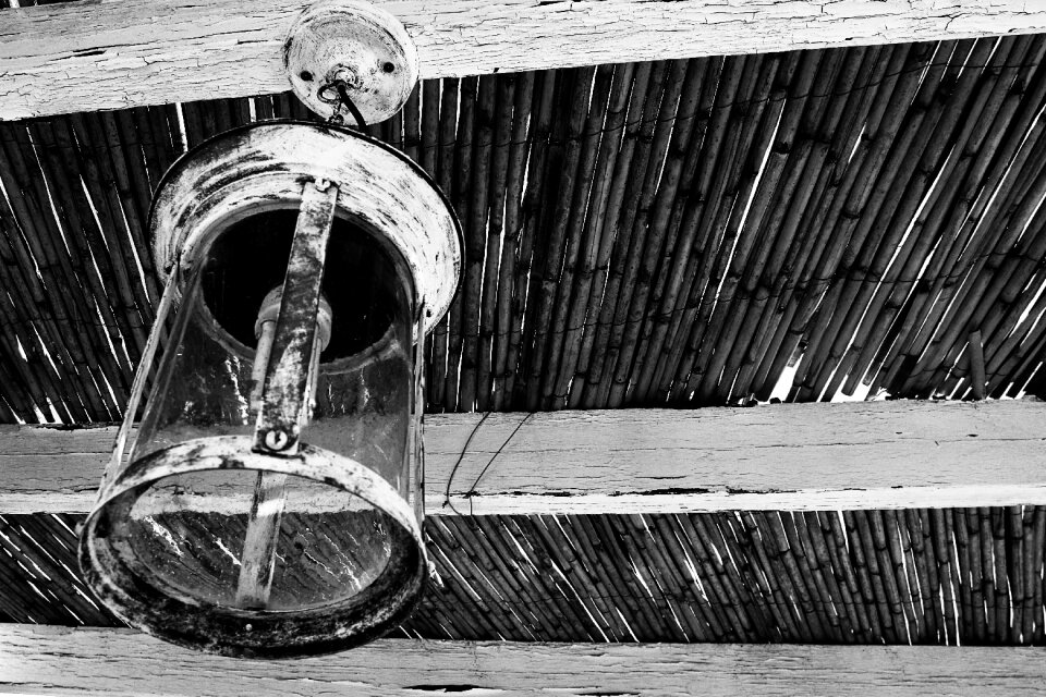 Wooden ceiling gray lamp