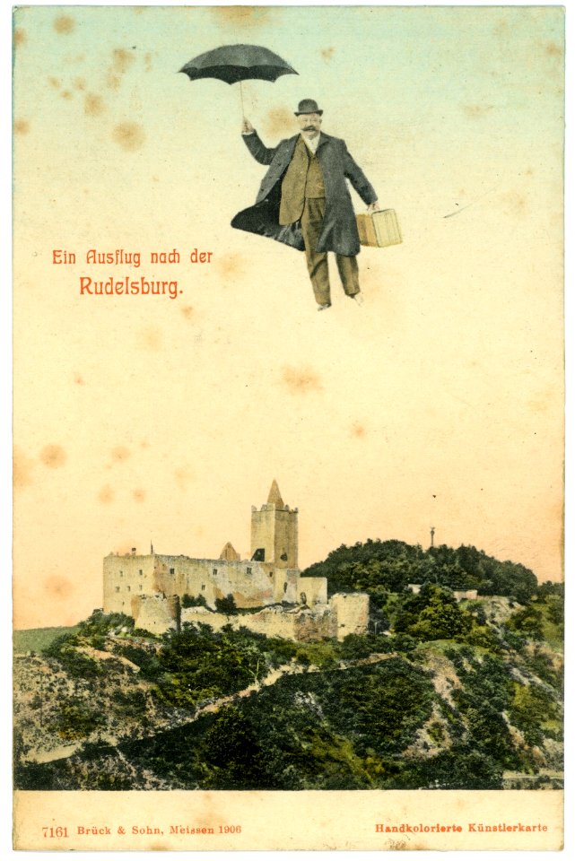 07161-Rudelsburg-1906-Blick auf die Rudelsburg - Fliegender Mann-Brück & Sohn Kunstverlag