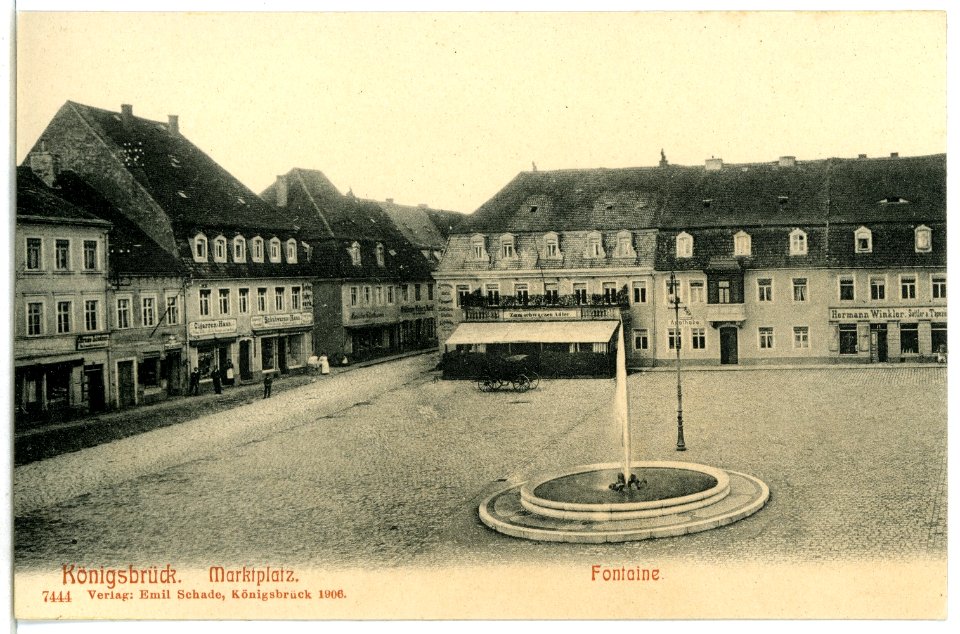 07444-Königsbrück-1906-Marktplatz mit Fontaine-Brück & Sohn Kunstverlag