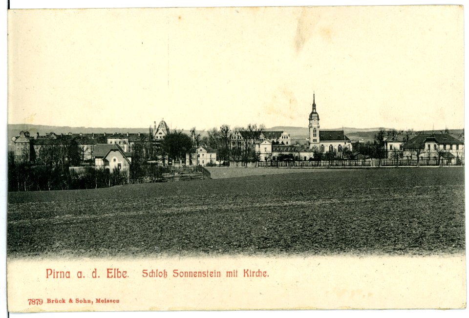 07879-Pirna-1906-Schloß Sonnenstein mit Kirche-Brück & Sohn Kunstverlag