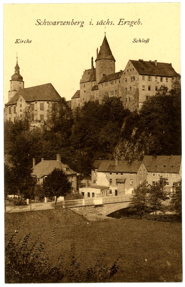07410-Schwarzenberg-1906-Schloß und Kirche-Brück & Sohn Kunstverlag