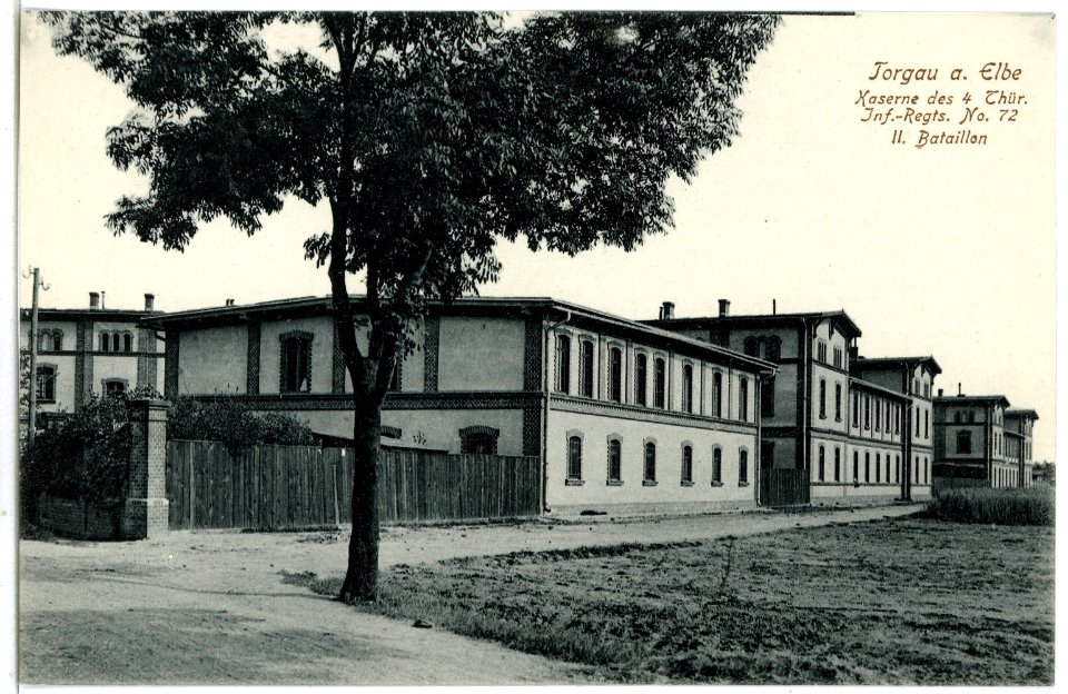 07776-Torgau-1906-Kaserne des 4. Thüringischen Infanterie-Regiment Nr. 72 II. Bataillon-Brück & Sohn Kunstverlag