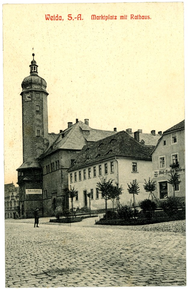 07389-Weida-1906-Marktplatz mit Rathaus-Brück & Sohn Kunstverlag