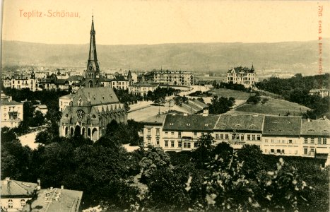 07793-Teplitz-Schönau-1906-Blick auf Stadt mit Kirche-Brück & Sohn Kunstverlag