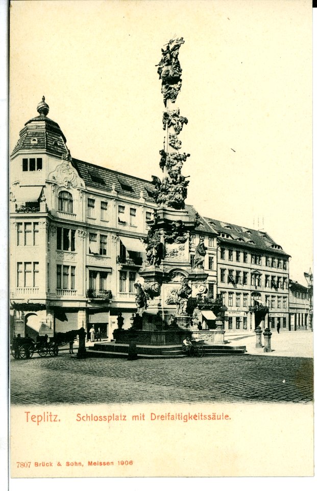 07807-Teplitz-1906-Schloßplatz mit Dreifaltigkeitssäule-Brück & Sohn Kunstverlag