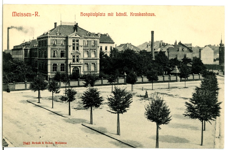 07843-Meißen-1906-Hospitalplatz mit ländlichem Krankenhaus-Brück & Sohn Kunstverlag