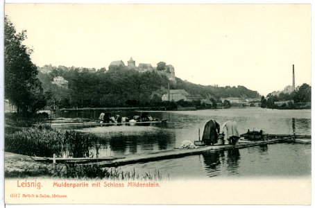 06517-Leisnig-1905-Mulde mit Schloß Mildenstein - Wäscherinnen-Brück & Sohn Kunstverlag