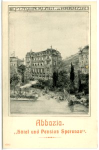 06582-Abbazia-1905-Hotel Speranza mit Dampfschiff-Brück & Sohn Kunstverlag photo