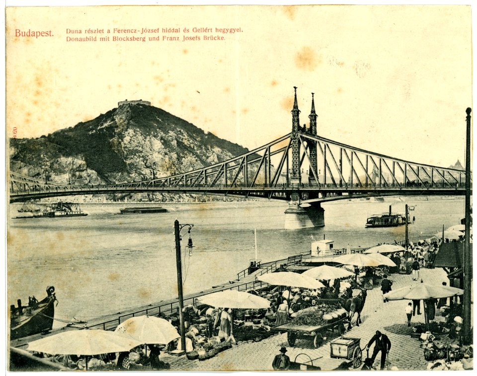 08020-Budapest-1906-Donaubild mit Blocksberg und Franz Josefs Brücke-Brück & Sohn Kunstverlag