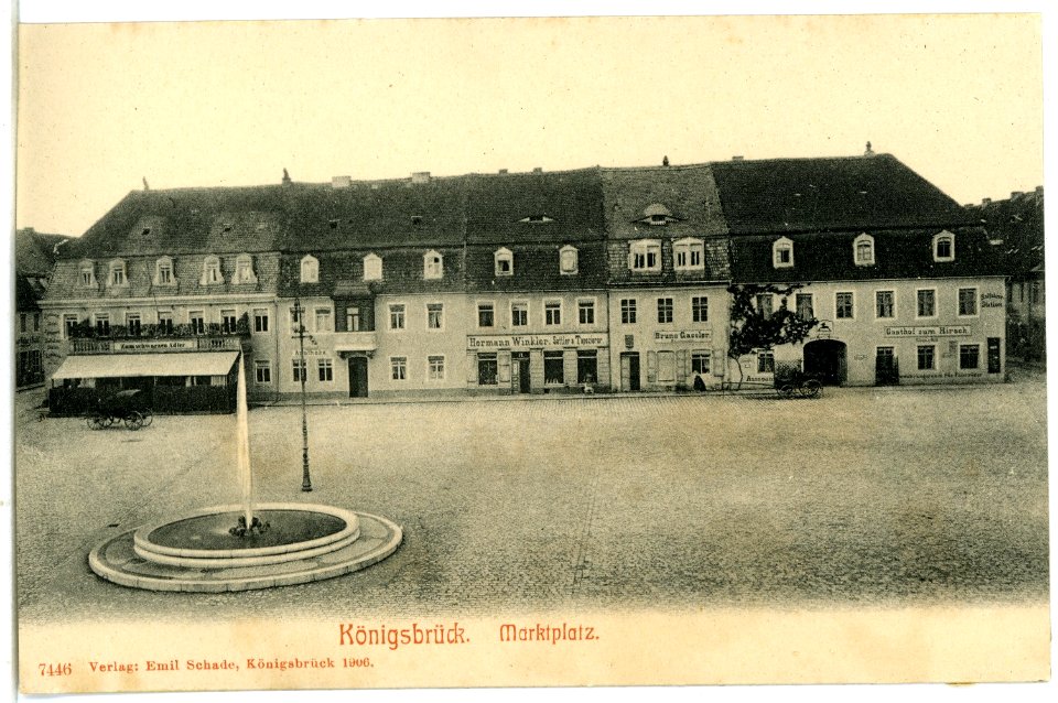 07446-Königsbrück-1906-Marktplatz mit Springbrunnen-Brück & Sohn Kunstverlag