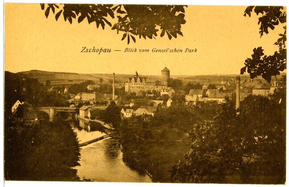 07373-Zschopau-1906-Blick vom Genselschen Park auf Schloß Wildeck-Brück & Sohn Kunstverlag