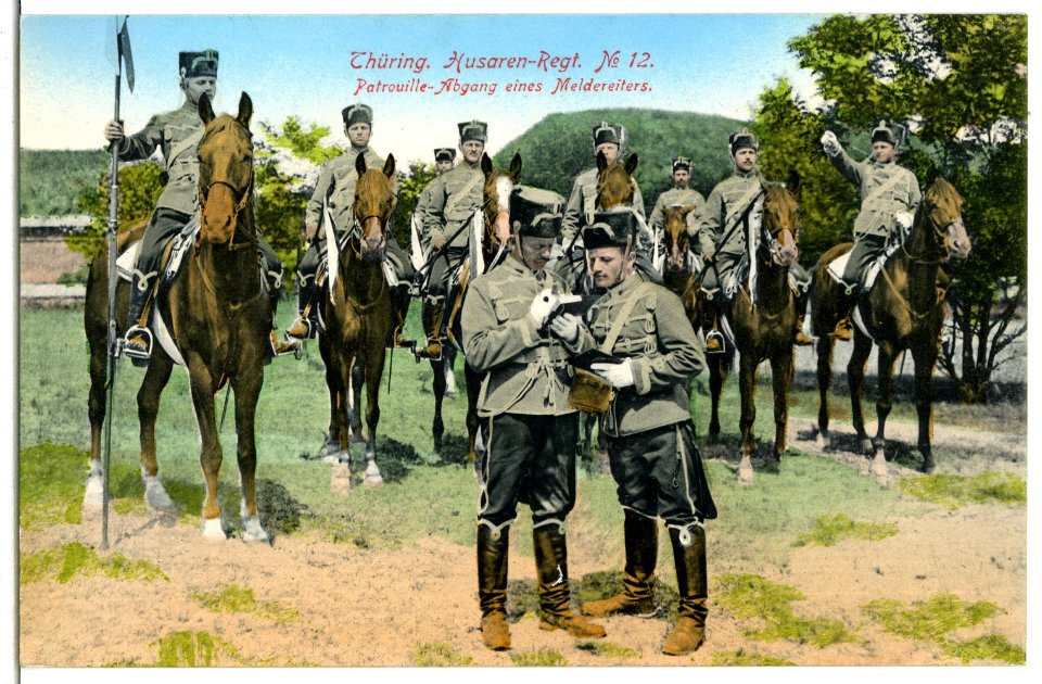 07624-Torgau-1906-Thüringisches Husaren-Regiment Nr. 12 - Patrouille Abg. Meldereiter-Brück & Sohn Kunstverlag