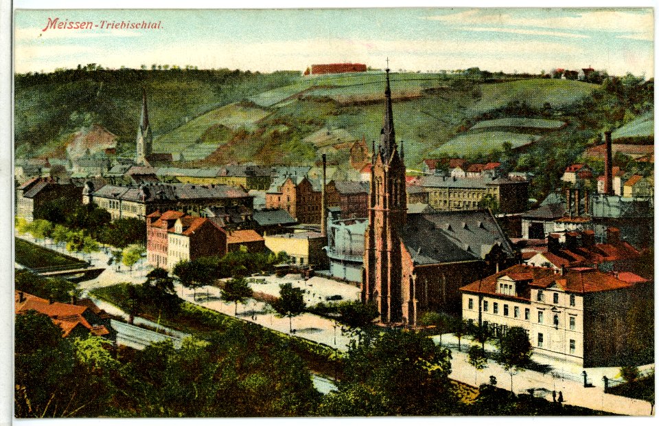 08001-Meißen-1906-Triebischtal mit Katholischer Kirche-Brück & Sohn Kunstverlag
