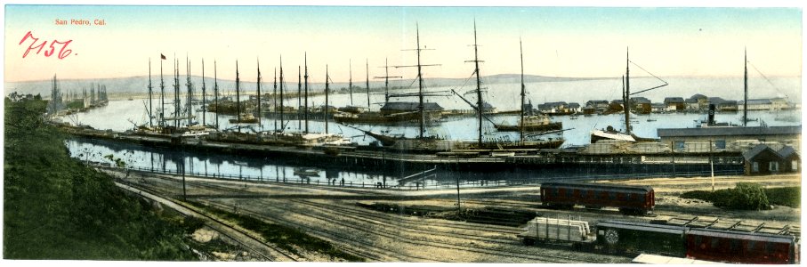 07156-San Pedro-1906-Hafen mit Schiffen und Eisenbahnwagen-Brück & Sohn Kunstverlag