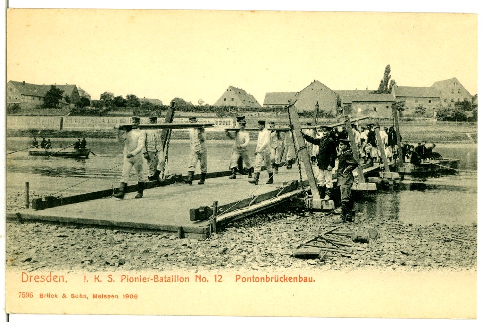 07596-Dresden-1906-1. Königlich Sächsisches Pionier-Bataillon - Pontonbrückenbau-Brück & Sohn Kunstverlag