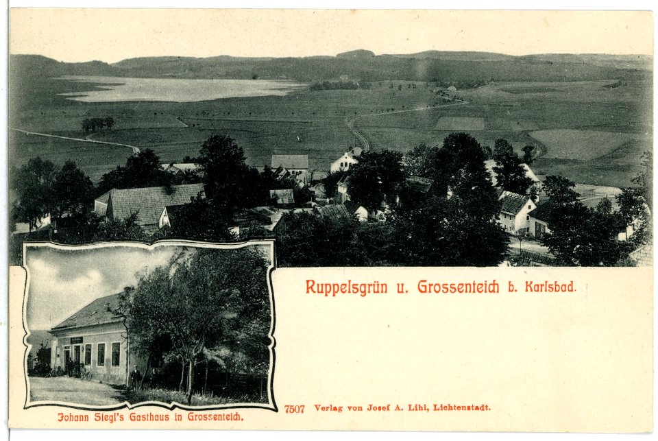 07507-Ruppelsgrün-1906-und Grossenteich bei Karlsbad, Siegls Gasthaus-Brück & Sohn Kunstverlag
