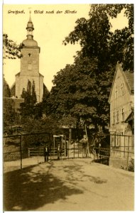 07145-Groitzsch-1906-Blick zur Kirche-Brück & Sohn Kunstverlag