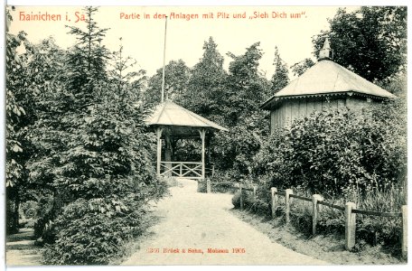 06366-Hainichen-1905-Anlagen mit Pilz und "Sieh Dich um"-Brück & Sohn Kunstverlag