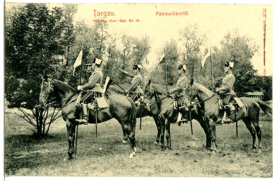 07627-Torgau-1906-Thüringisches Husaren-Regiment Nr. 12 - Patrouillenritt-Brück & Sohn Kunstverlag