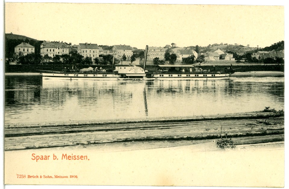 07258-Meißen-1906-Elbblick nach Spaar mit Dampfer Königstein-Brück & Sohn Kunstverlag