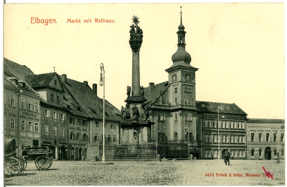 06416-Elbogen-1905-Markt mit Rathaus-Brück & Sohn Kunstverlag