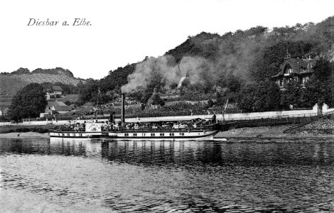 06512-Diesbar-1905-Blick über die Elbe mit Dampfer Kaiser Wilhelm nach Diesbar-Brück & Sohn Kunstverlag