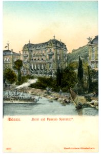 06583-Abbazia-1905-Hotel Speranza mit Dampfschiff-Brück & Sohn Kunstverlag photo