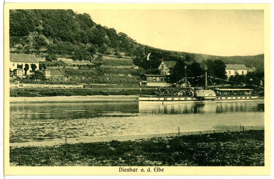 06513-Diesbar-1905-Blick auf die Elbe mit Dampfer Kaiser Wilhelm-Brück & Sohn Kunstverlag