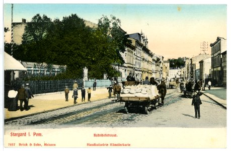 07857-Stargard-1906-Bahnhofstraße mit Pferdewagen-Brück & Sohn Kunstverlag