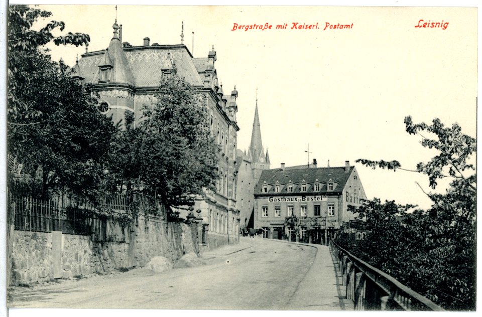 06515-Leisnig-1905-Bergstraße mit Postamt-Brück & Sohn Kunstverlag
