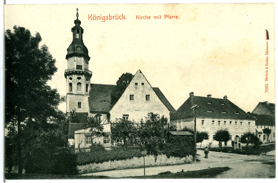 07083-Königsbrück-1906-Kirche mit Pfarre-Brück & Sohn Kunstverlag