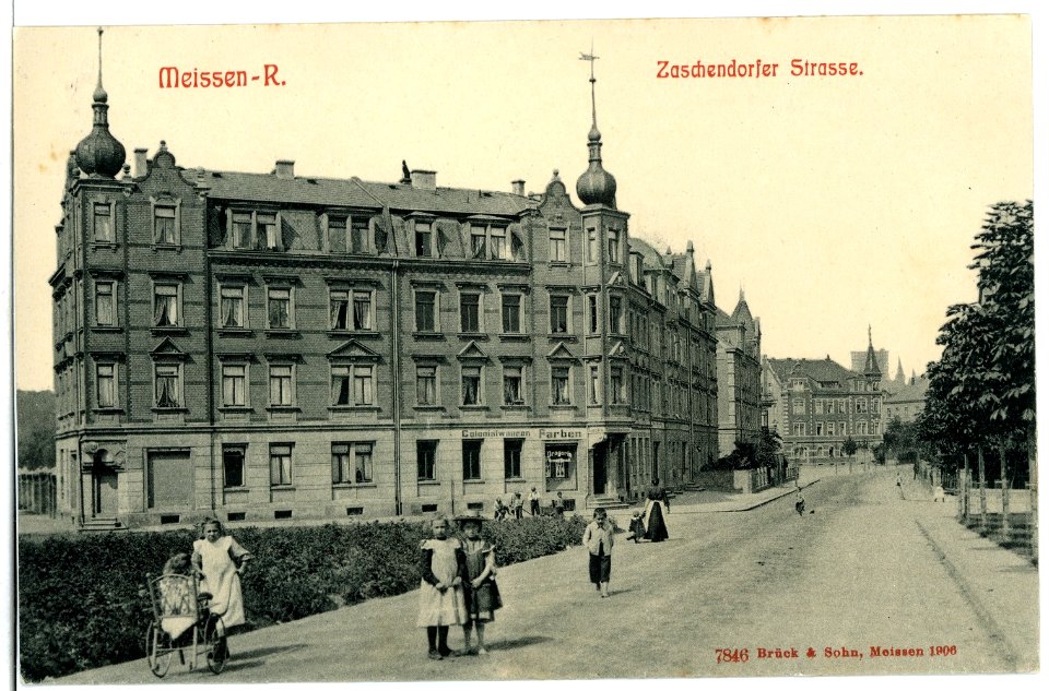 07846-Meißen-1906-Zaschendorfer Straße mit Kindern-Brück & Sohn Kunstverlag