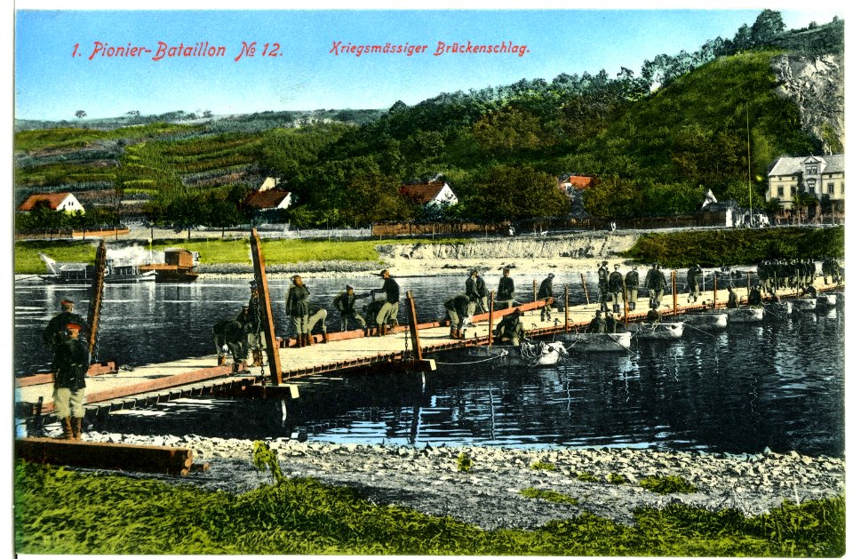 07825-Karpfenschänke-1906-1. Pionier-Bataillon Nr. 12 - Kriegsmäßiger Brückenschlag-Brück & Sohn Kunstverlag