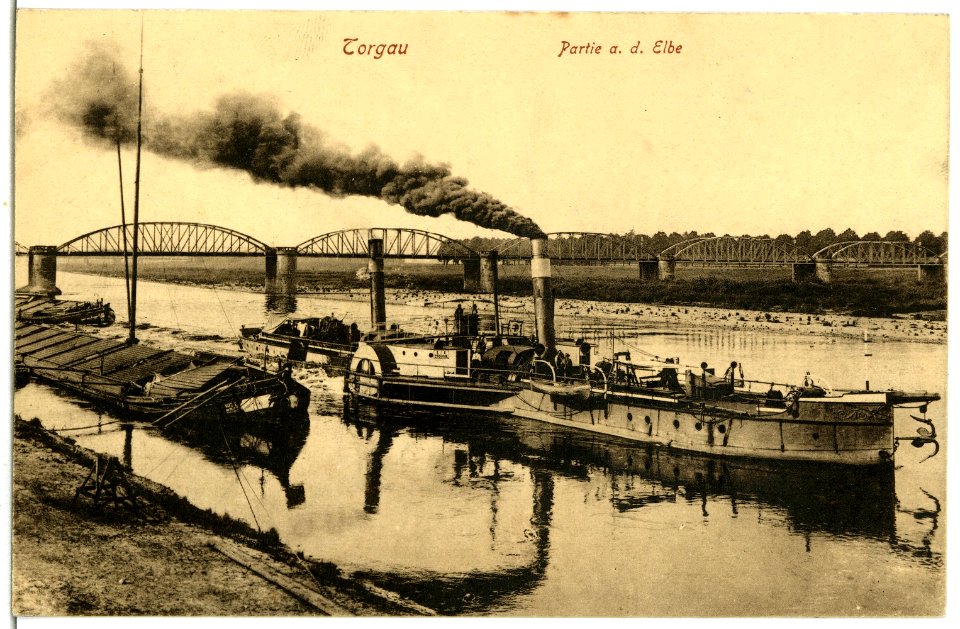 07769-Torgau-1906-Elbbrücke und Schleppzug-Brück & Sohn Kunstverlag