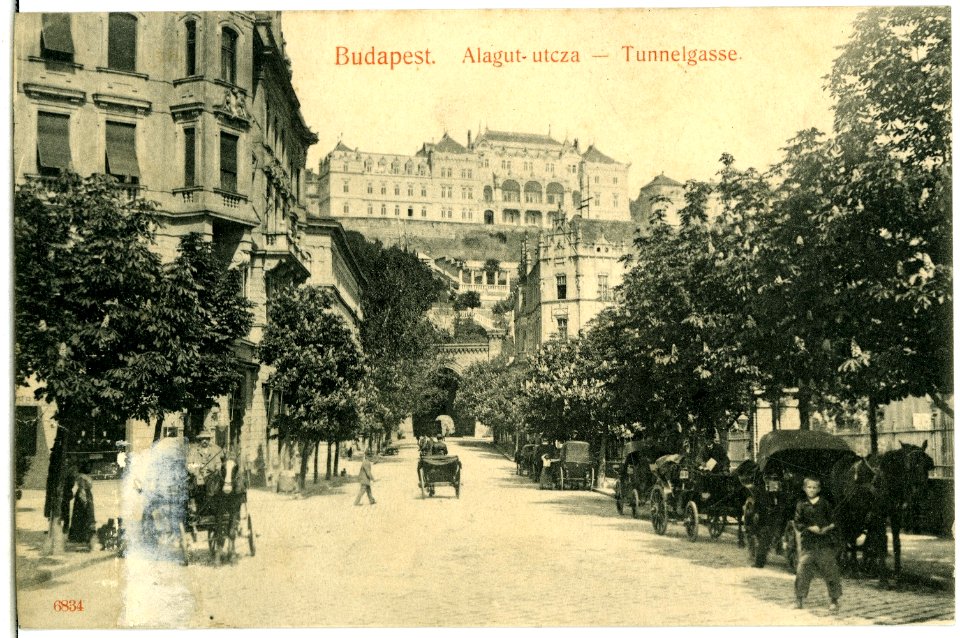 06834-Budapest-1905-Tunnelgasse mit Fiakern-Brück & Sohn Kunstverlag