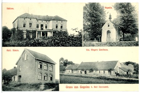 07729-Gogolau-1906-Schloß, Kapelle, Schule, Gasthaus-Brück & Sohn Kunstverlag