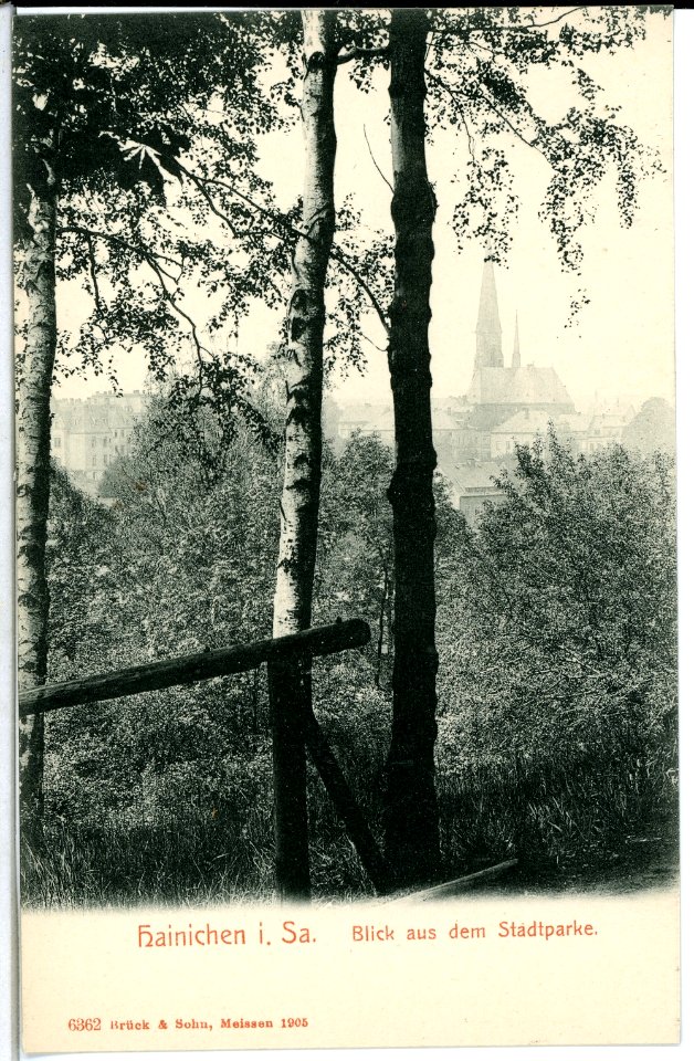 06362-Hainichen-1905-Blick aus dem Stadtpark auf die Kirche-Brück & Sohn Kunstverlag