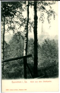 06362-Hainichen-1905-Blick aus dem Stadtpark auf die Kirche-Brück & Sohn Kunstverlag