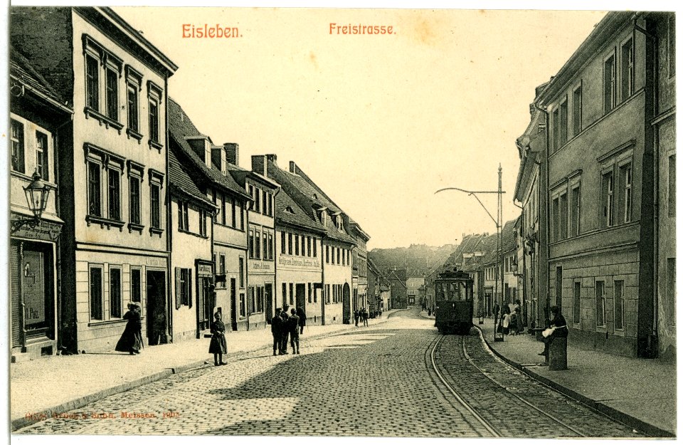 06628-Eisleben-1905-Freistraße mit Straßenbahn-Brück & Sohn Kunstverlag