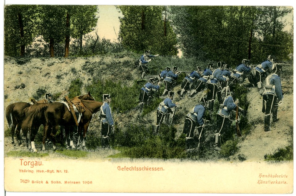 07629-Torgau-1906-Thüringisches Husaren-Regiment Nr. 12 - Gefechtsschießen-Brück & Sohn Kunstverlag
