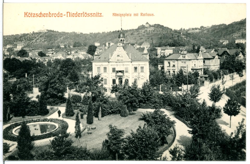 06911-Kötzschenbroda-1906-Königsplatz mit Rathaus-Brück & Sohn Kunstverlag