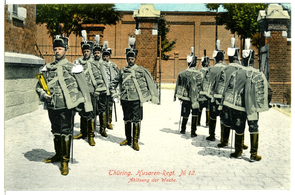 07615-Torgau-1906-Thüringisches Husaren-Regiment Nr. 12 - Ablösung der Wache-Brück & Sohn Kunstverlag