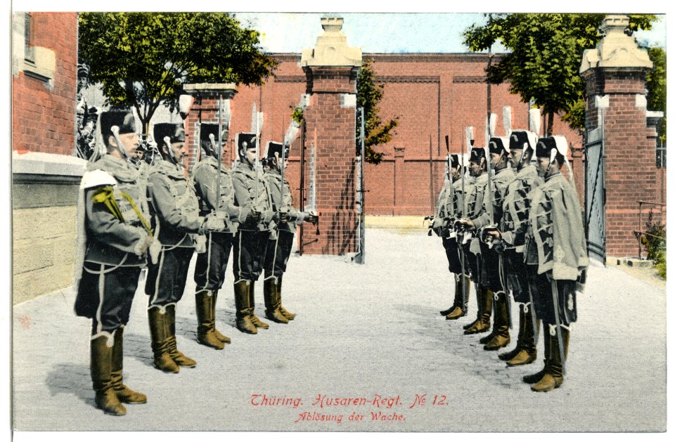 07614-Torgau-1906-Thüringisches Husaren-Regiment Nr. 12 - Ablösung der Wache-Brück & Sohn Kunstverlag