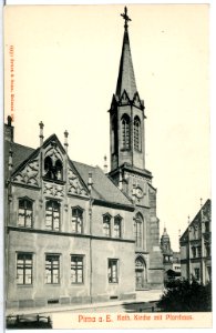 06910-Pirna-1906-Katholische Kirche mit Pfarrhaus-Brück & Sohn Kunstverlag