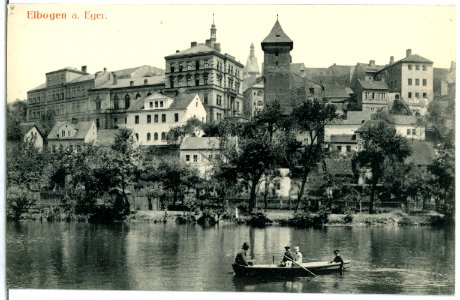 06417-Elbogen-1905-Blick zur Stadt - mit Gondelpartie-Brück & Sohn Kunstverlag