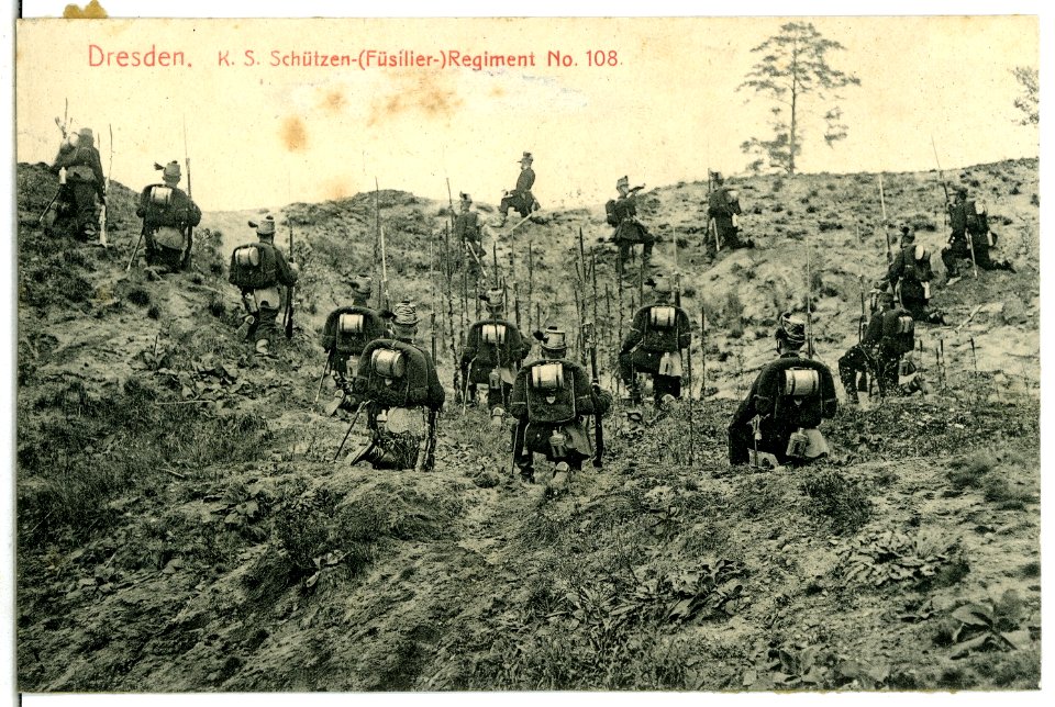 07117-Dresden-1906-Feind in Sicht, Königlich Sächsisches Schützen-Regiment Nr. 108-Brück & Sohn Kunstverlag
