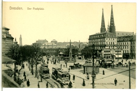 07071-Dresden-1906-Postplatz mit Straßenbahnen-Brück & Sohn Kunstverlag