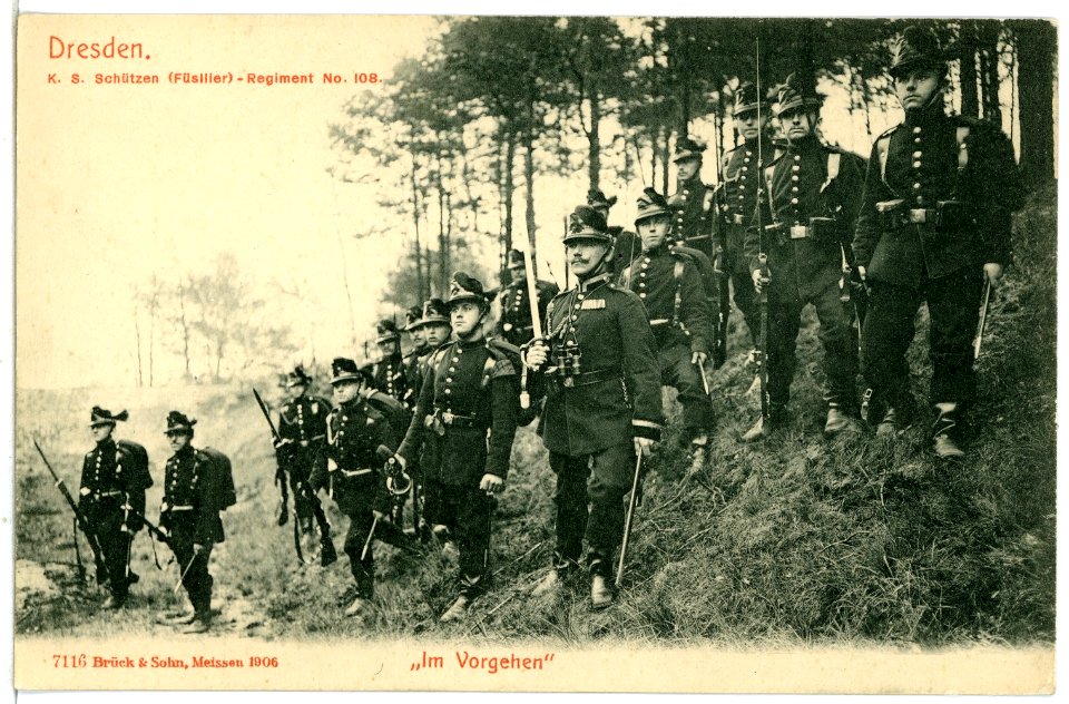 07116-Dresden-1906-Königlich Sächsisches Schützen-Regiment Nr. 108 - Im Vorgehen-Brück & Sohn Kunstverlag