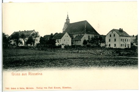07061-Rüsseina-1906-Blick zur Kirche-Brück & Sohn Kunstverlag