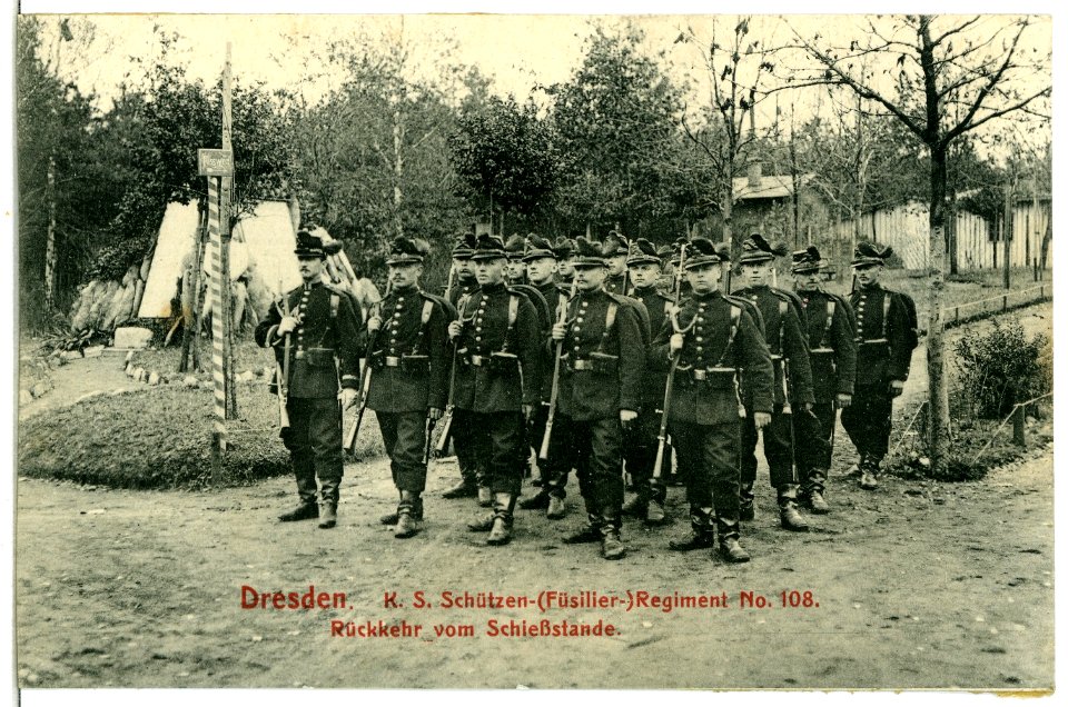 07124-Dresden-1906-Rückkehr vom Schießstande, Königlich Sächsisches Schützen-Regiment-Brück & Sohn Kunstverlag